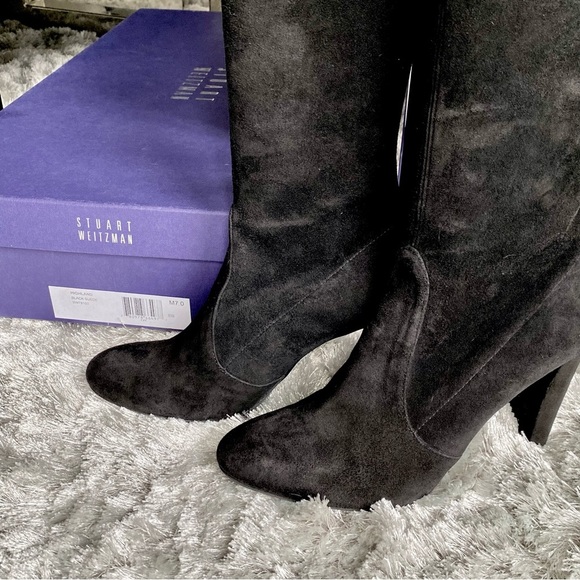 Stuart Weitzman NWT Over-The-Knee Black Suede Boots Size 7 - Picture 9 of 15
